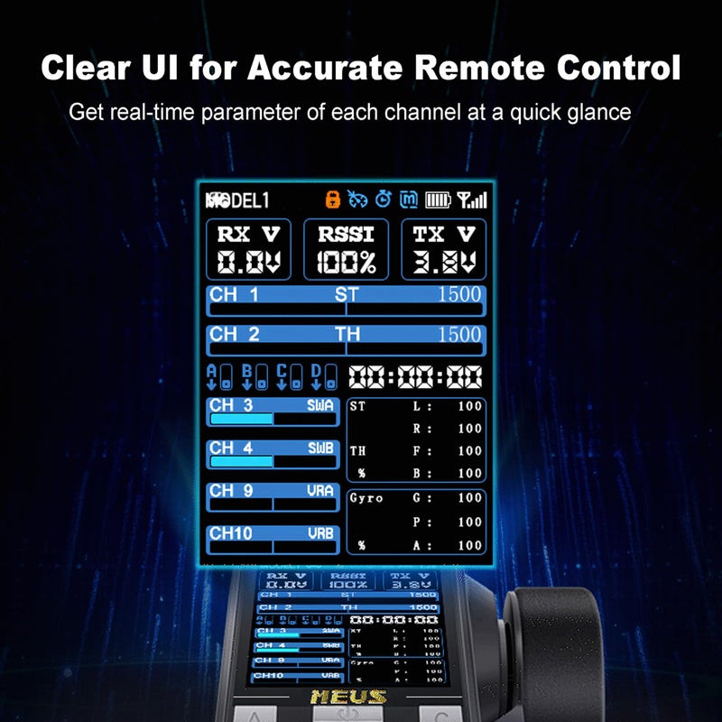 MEUS RACING ME-10B RC Transmitter 10 Channels 2.4GHz and Receiver with Coach Mode for 1/8 1/10 1/18 1/24 RC Crawler Car Boat TRX4 TRX4M SCX10 SCX24 Upgrades Parts (Orange) - Image 4