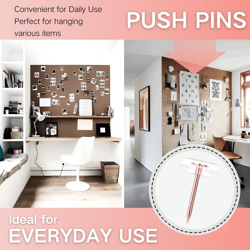 OIAOIW 120 PCS Flat Rose Gold Push Pins for Wall Thumb Tacks for Walls Flat thumbtacks Push pin for Bulletin Board Shadow Box Display Thumbtack for Cork Board - Image 5