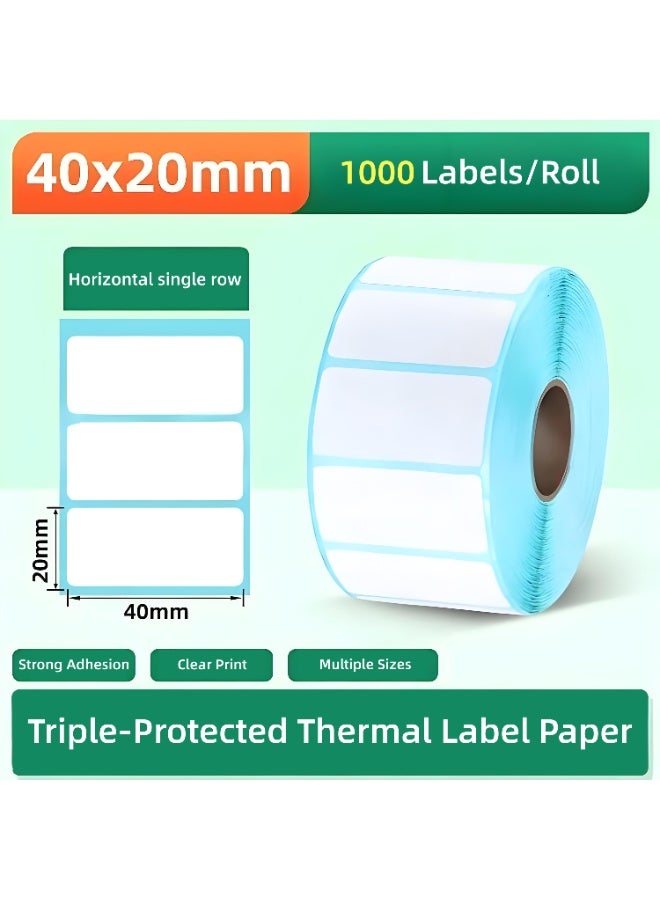 Thermal Labels, 40x20mm (1.57"x0.79"), Thermal Sticker Label, Waterproof, Multi-Purpose Label Tape, 1000 Labels/Roll, White - Image 1