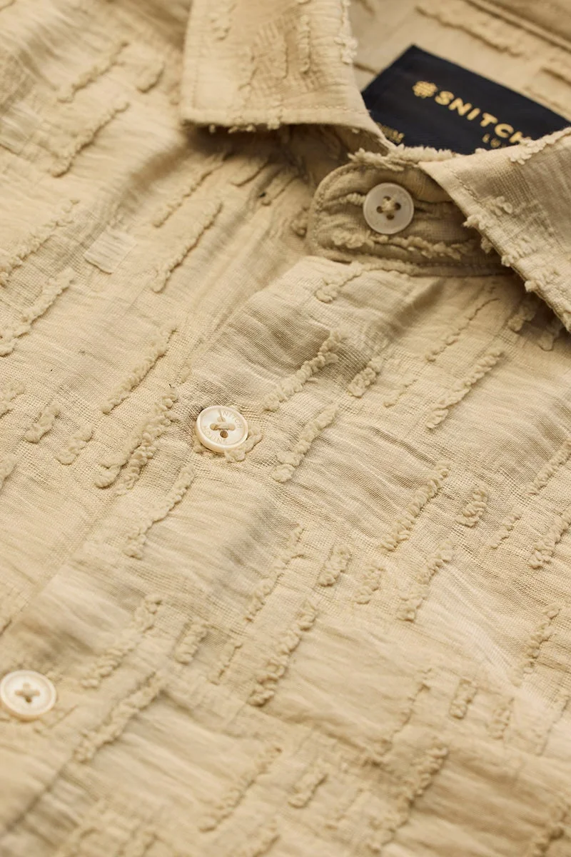 SNITCH Beige Textured Long Sleeve Slim Fit Luxe Shirt