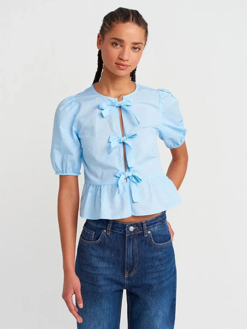 ديلفين Dilvin Women’s Crop Blouse With Bow Detail