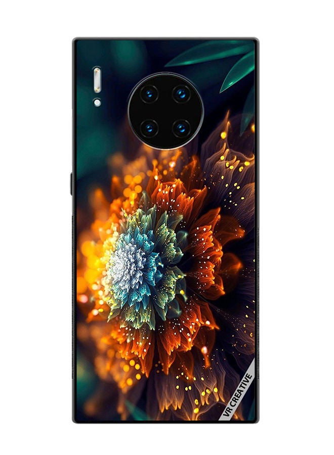 VR CREATIVE غطاء حماية لهاتف هواوي ميت 30 برو بتصميم زهرة متوهجة باللون البرتقالي والأزرق متعدد الألوان - Image 1