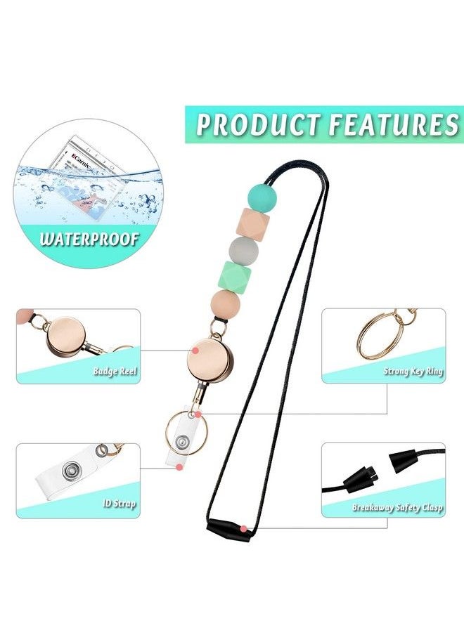 Kaptron - Retractable Lanyard With Badge Holders Kaptron Cute Teacher Lanyard For Id Badges And Keys Silicone Beaded Lanyard For Women Nurses Students Employees With 2 Badge Card Holders (Style G) - Image 1