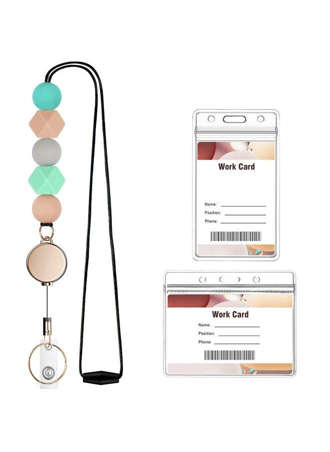 Kaptron - Retractable Lanyard With Badge Holders Kaptron Cute Teacher Lanyard For Id Badges And Keys Silicone Beaded Lanyard For Women Nurses Students Employees With 2 Badge Card Holders (Style G) - Image 1
