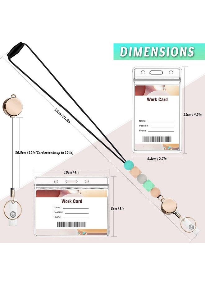Kaptron - Retractable Lanyard With Badge Holders Kaptron Cute Teacher Lanyard For Id Badges And Keys Silicone Beaded Lanyard For Women Nurses Students Employees With 2 Badge Card Holders (Style G) - Image 1