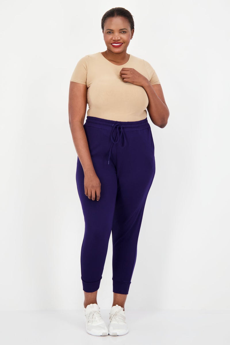 ANNE KLEIN Women Plus Size High Rise Ankle Jogger Pants, Navy Blue - Image 3