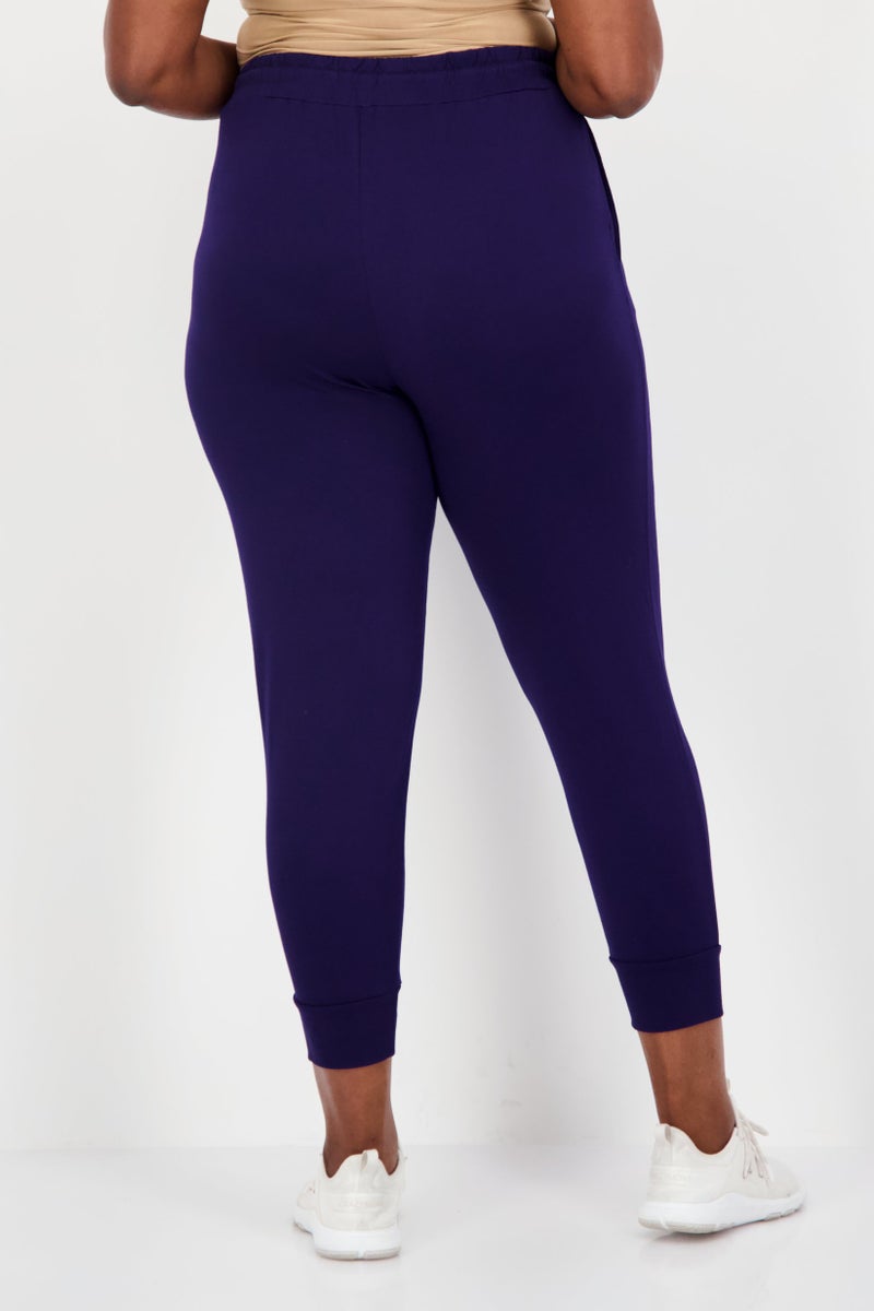 ANNE KLEIN Women Plus Size High Rise Ankle Jogger Pants, Navy Blue - Image 4