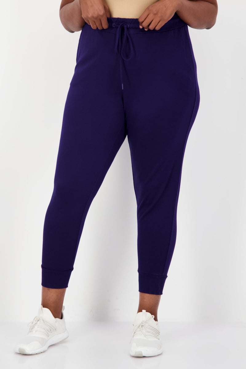 ANNE KLEIN Women Plus Size High Rise Ankle Jogger Pants, Navy Blue - Image 1