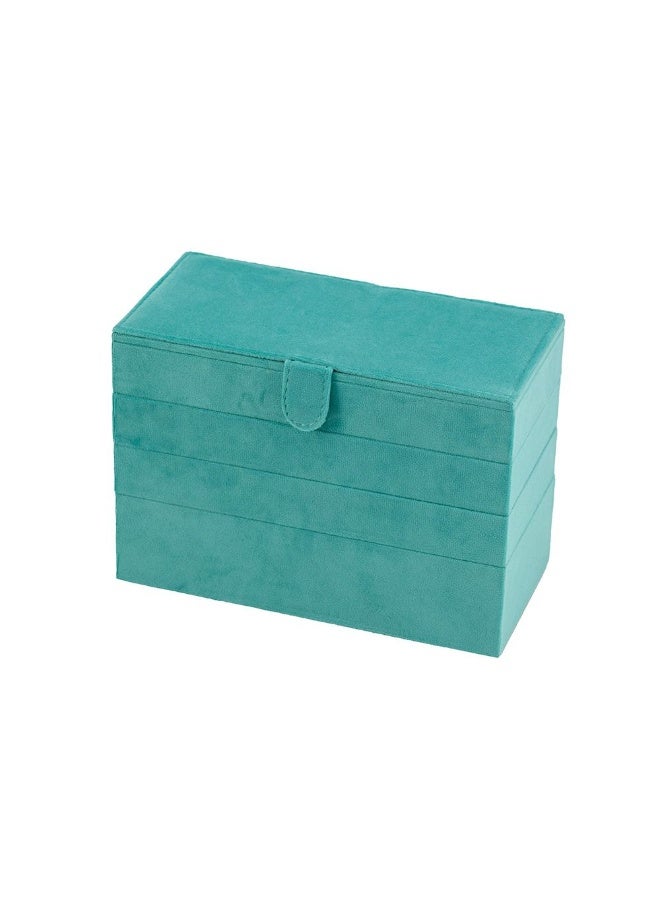 Danube Home Elsa Velvet Jewelry Organizer - 23.5X11.5X16 Cm Turquoise Stylish Jewelry Storage Box For Rings, Necklaces, Earrings & Bracelets Decorative Home Accessories - Image 4