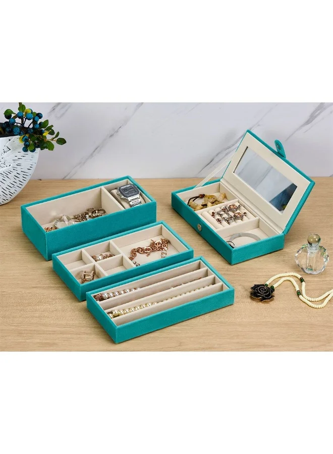 DANUBE HOME Danube Home Elsa Velvet Jewelry Organizer - 23.5X11.5X16 Cm Turquoise Stylish Jewelry Storage Box For Rings, Necklaces, Earrings & Bracelets Decorative Home Accessories