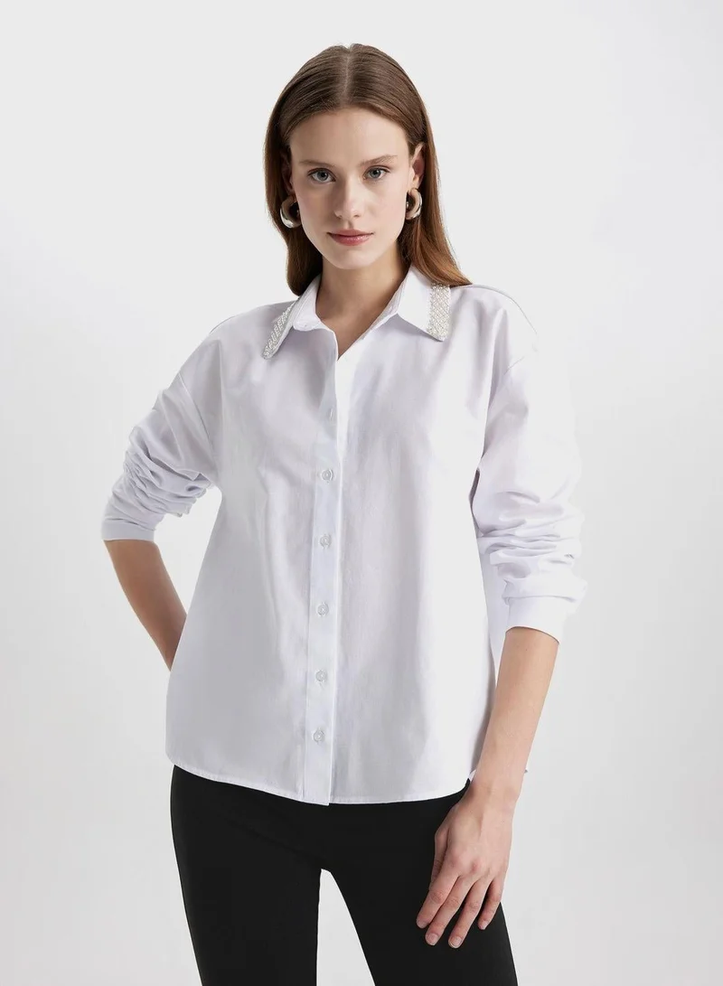 DeFacto  Oversize Fit Shirt Collar Oxford Long Sleeve Shirt for Women | Best Price UAE