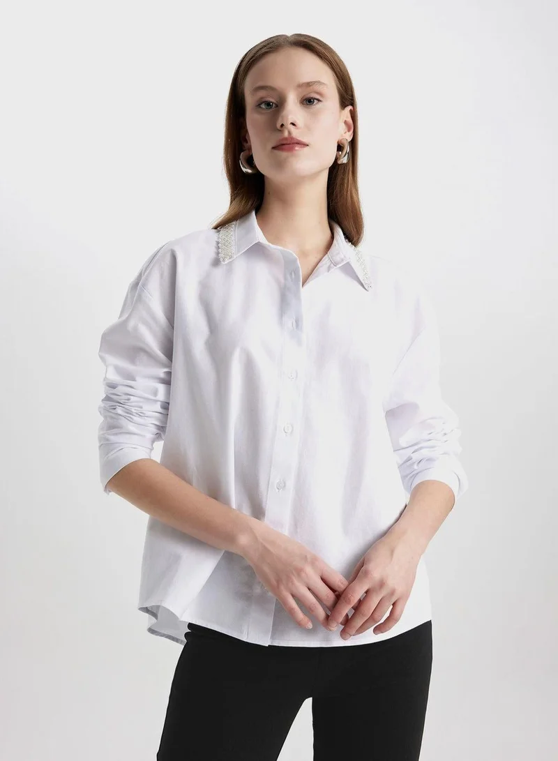 DeFacto Oversize Fit Shirt Collar Oxford Long Sleeve Shirt