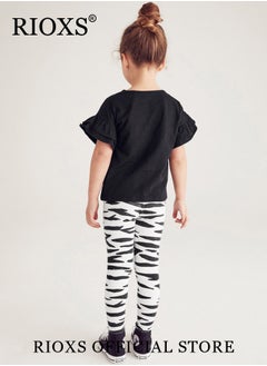 RIOXS Kids Girls Top and Pants Sets Kids Short Sleeve Shirt Long Pants Suits Breathable 100% Cotton Outfits Summer Playwear  - Image 3