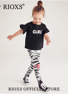 RIOXS Kids Girls Top and Pants Sets Kids Short Sleeve Shirt Long Pants Suits Breathable 100% Cotton Outfits Summer Playwear  - Image 2