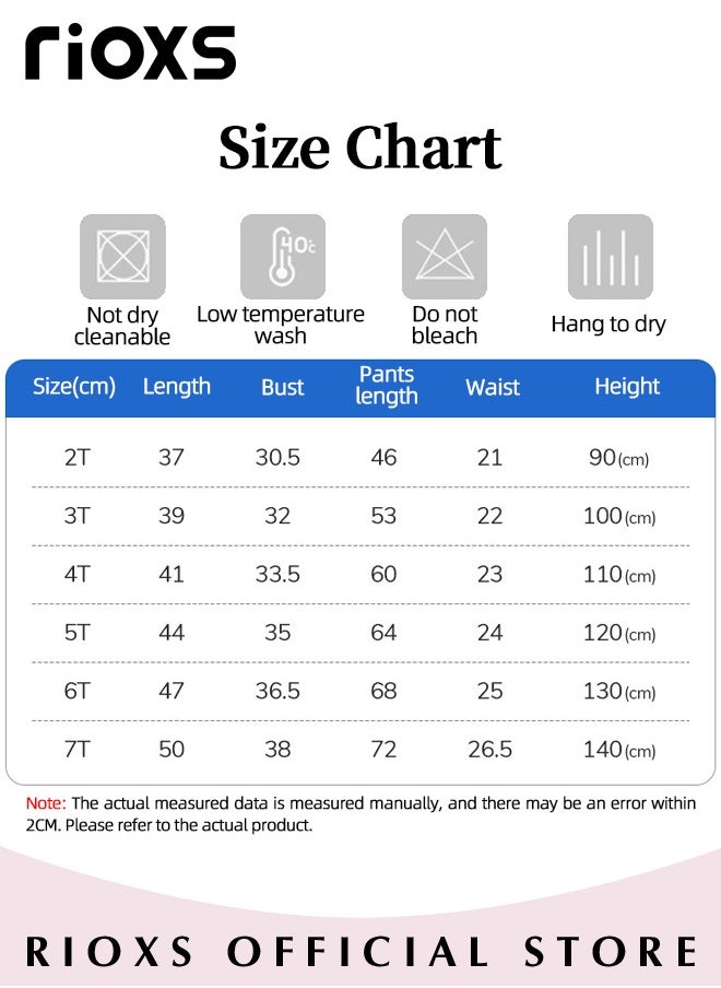 RIOXS Kids Girls Top and Pants Sets Kids Short Sleeve Shirt Long Pants Suits Breathable 100% Cotton Outfits Summer Playwear  - Image 4