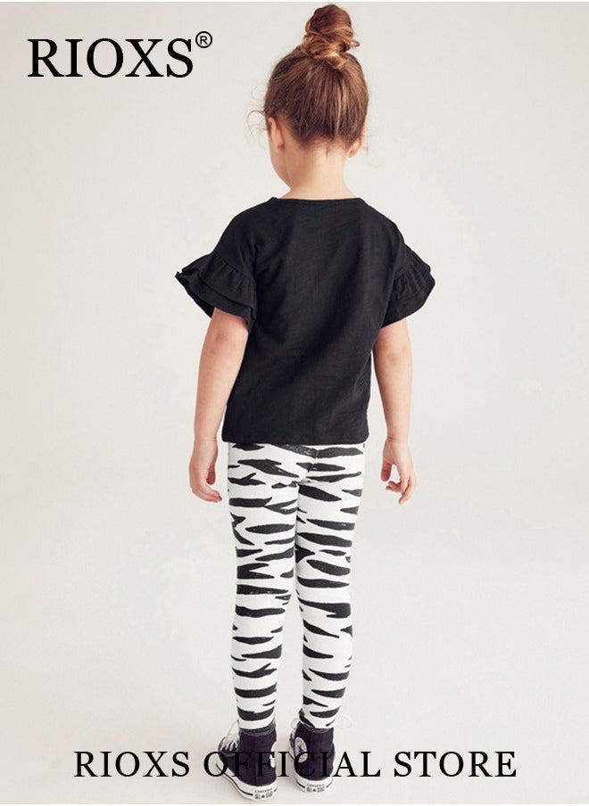 RIOXS Kids Girls Top and Pants Sets Kids Short Sleeve Shirt Long Pants Suits Breathable 100% Cotton Outfits Summer Playwear  - Image 3