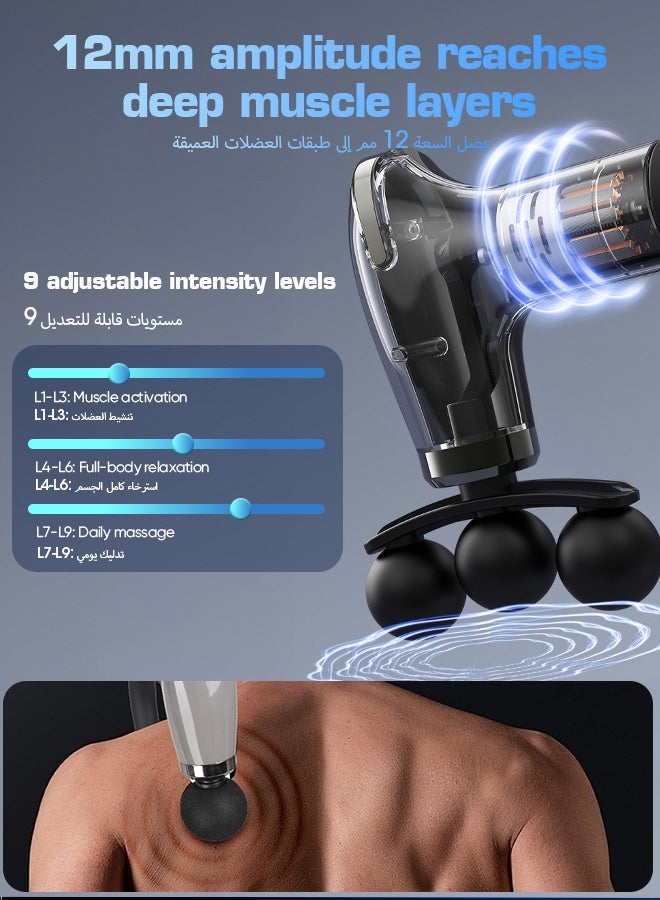 مسدس تدليك بمقبض ممتد، جهاز تدليك الظهر على شكل حرف U لتخفيف الألم في الأنسجة العميقة، مسدس تدليك يدوي مع 5 رؤوس تدليك و 9 مستويات، جهاز تدليك العضلات والرقبة والكتفين والخصر والساقين - Image 4