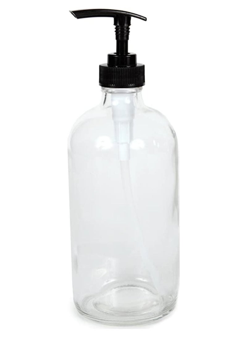 QUESERA 2 Large 16 oz Empty Clear Glass Bottles with Black Lotion Pumps - Image 2