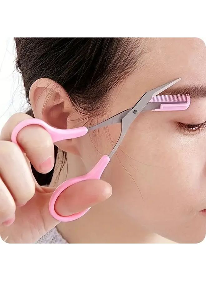 Rose Red Eyebrow Trimmer Scissor With Comb For Grooming Shaping Hair Removal - Image 1