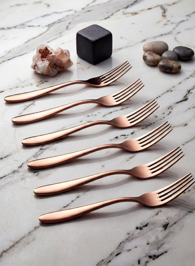 BlackCarrot's 6 Pieces Rose Gold 304 Grade Stainless Steel Table Forks Set for Home & Kitchen, Fruit Fork, Dining Table, Shiny with 4mm Thickness - Image 1