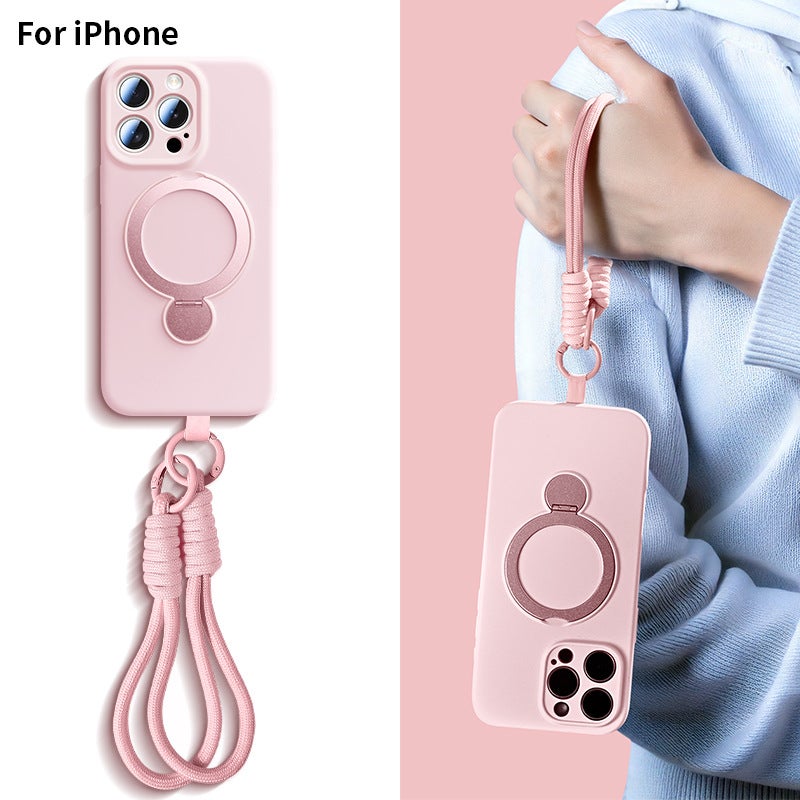 Addthis Liquid Silicone Magnetic Kickstand Case with Lanyard for iPhone 16 Pro Max/15 Pro - Image 2
