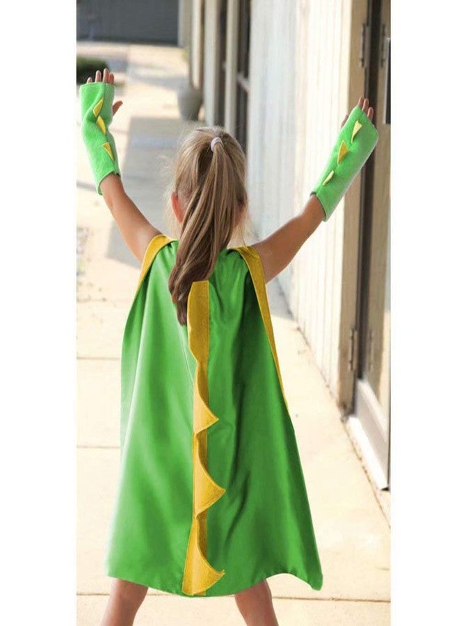 QIAONIUNIU Dinosaur Dragon Cape and Gauntlets Halloween Costume Boy Girl Toddler Dress Up Clothes 2-6 Years Old Color Green - Image 2