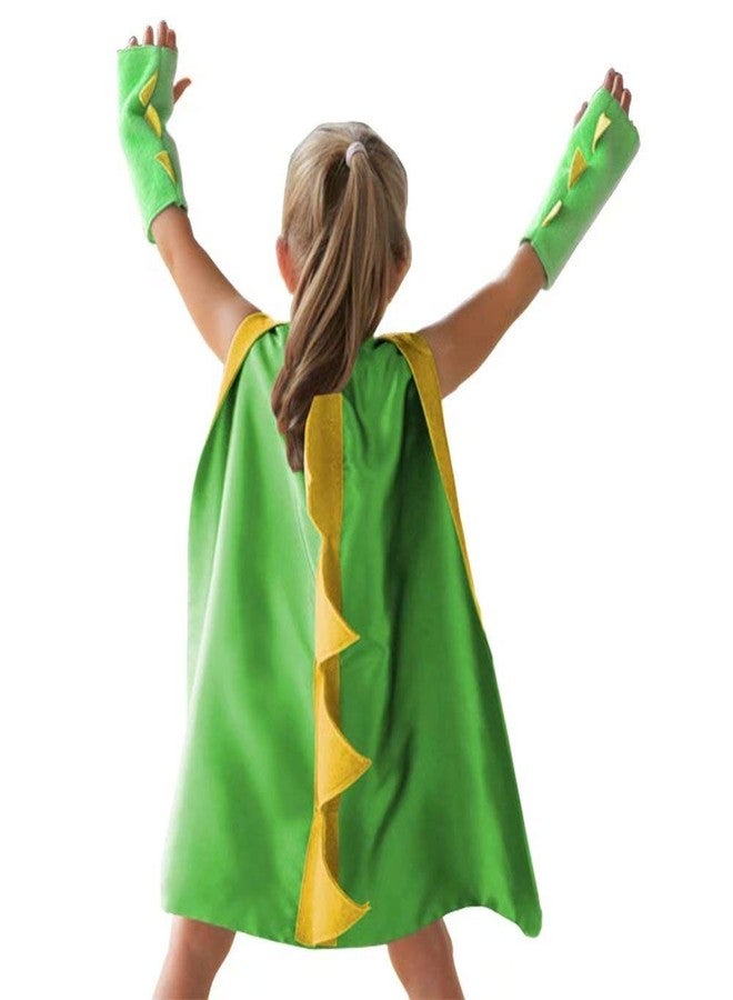 QIAONIUNIU Dinosaur Dragon Cape and Gauntlets Halloween Costume Boy Girl Toddler Dress Up Clothes 2-6 Years Old Color Green - Image 1