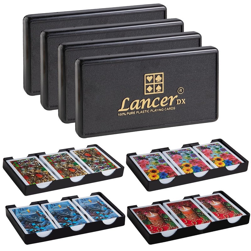 lancer DX Plastic Playing Cards (Set of 12), Bridge Size, Multicolor Cards Packed in Three Piece PVC Containers, Cards for All Ages Used for Card Games, Poker and Rummy - Image 1