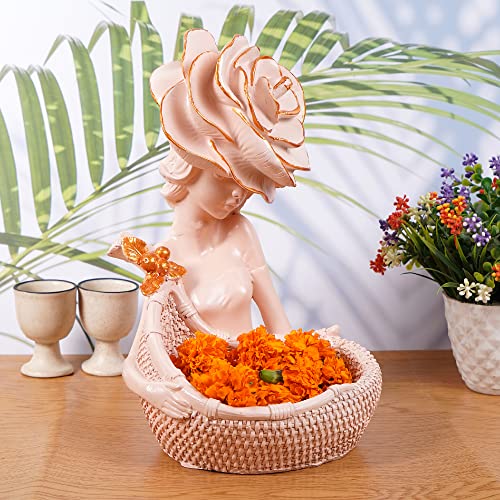 zart Lady with Basket Showpiece for Home Decor & Office Decor Showpiece (11.5" inch Size, Pink) - Image 1