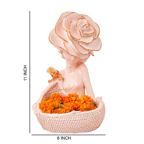 zart Lady with Basket Showpiece for Home Decor & Office Decor Showpiece (11.5" inch Size, Pink) - Image 2
