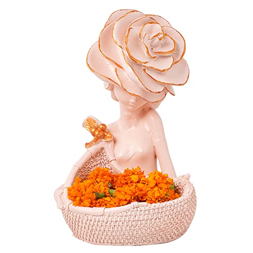 zart Lady with Basket Showpiece for Home Decor & Office Decor Showpiece (11.5" inch Size, Pink) - Image 3