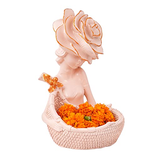 zart Lady with Basket Showpiece for Home Decor & Office Decor Showpiece (11.5" inch Size, Pink) - Image 4