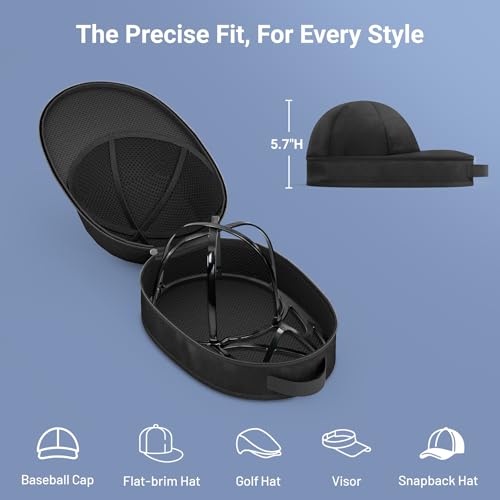 AOODA Hat Travel Case for Baseball Caps, Cap Carrier with Plastic Holder & Carrying Handle, Holds up to 6 Caps Hat Bag for Luggage, Suitcase (Black) - Image 5