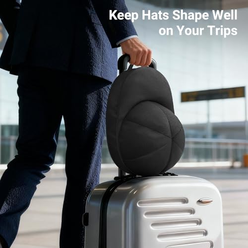 AOODA Hat Travel Case for Baseball Caps, Cap Carrier with Plastic Holder & Carrying Handle, Holds up to 6 Caps Hat Bag for Luggage, Suitcase (Black) - Image 2