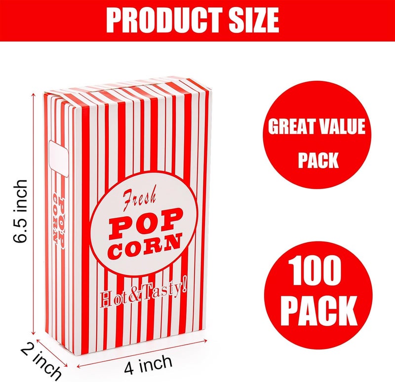 Bekith 100 عبوة صناديق فشار ورقية، حاويات فشار مغلقة للأفلام والحفلات الليلية في المسرح - Image 2