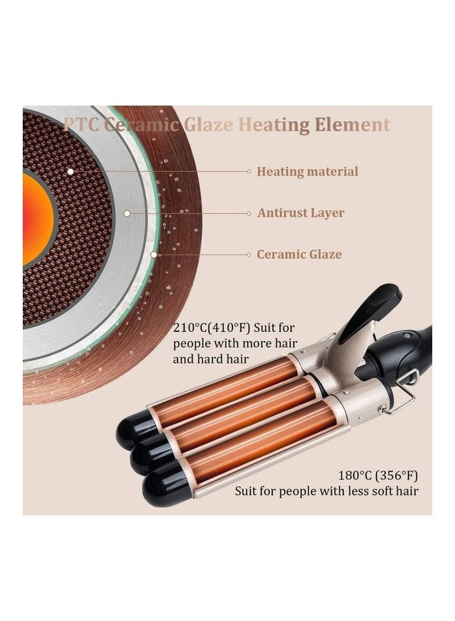 3-Barrel Curling Iron Wand Hair Crimper Golden/Black - Image 4