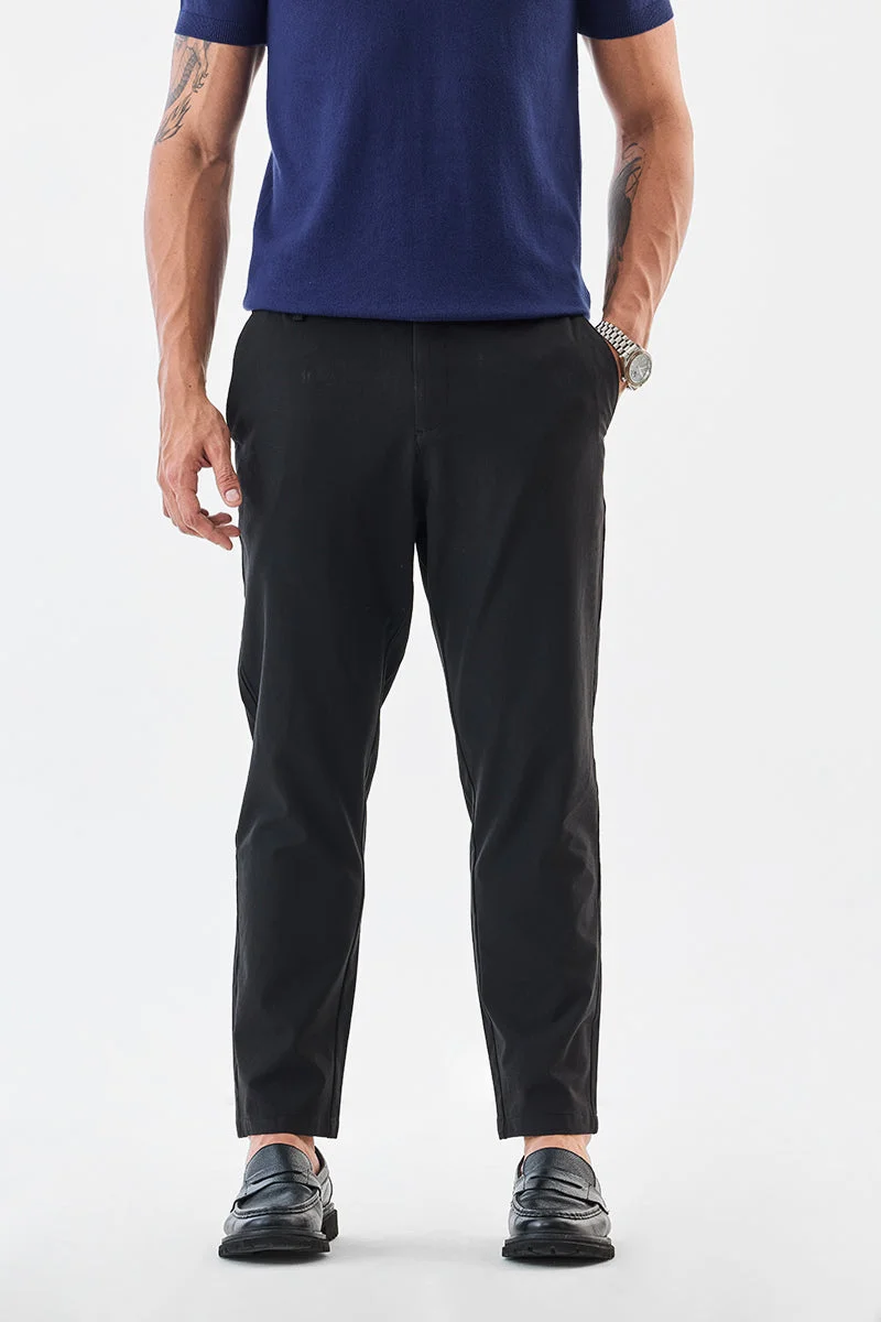 SNITCH Black Textured Tapered Formal Trousers