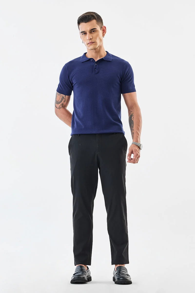 SNITCH Black Textured Tapered Formal Trousers