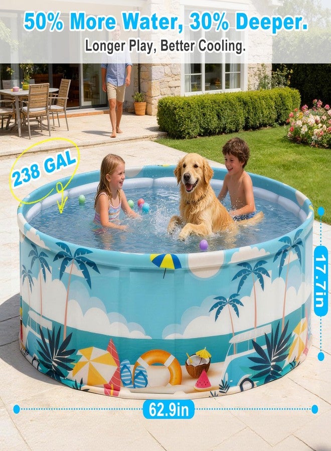 COBOPANDA Foldable Swimming Pool for Kids 62.9"x17.7" Hard Plastic Portable Dog Pool Anti-Slip Collapsible Pets Bathtub Kiddie Pool Indoor Outdoor Backyard (Beach Party 63'') - Image 2