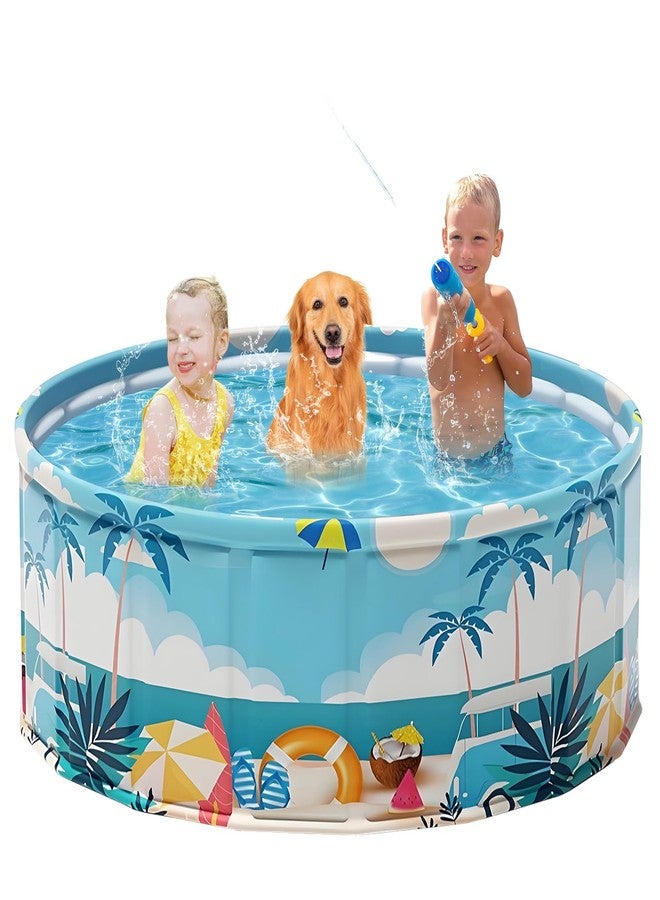 COBOPANDA Foldable Swimming Pool for Kids 62.9"x17.7" Hard Plastic Portable Dog Pool Anti-Slip Collapsible Pets Bathtub Kiddie Pool Indoor Outdoor Backyard (Beach Party 63'') - Image 1