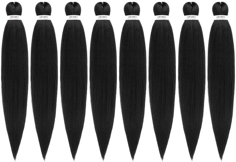 Difunee Pre-stretched Braiding Hair - 24 Inch 8 Packs Natural Black Long Braiding Hair For Twist or Box Braids, Yaki Texture Hot Water Setting Synthetic Crochet Hair Extensions (24 Inch, 1B-8P) - Image 1