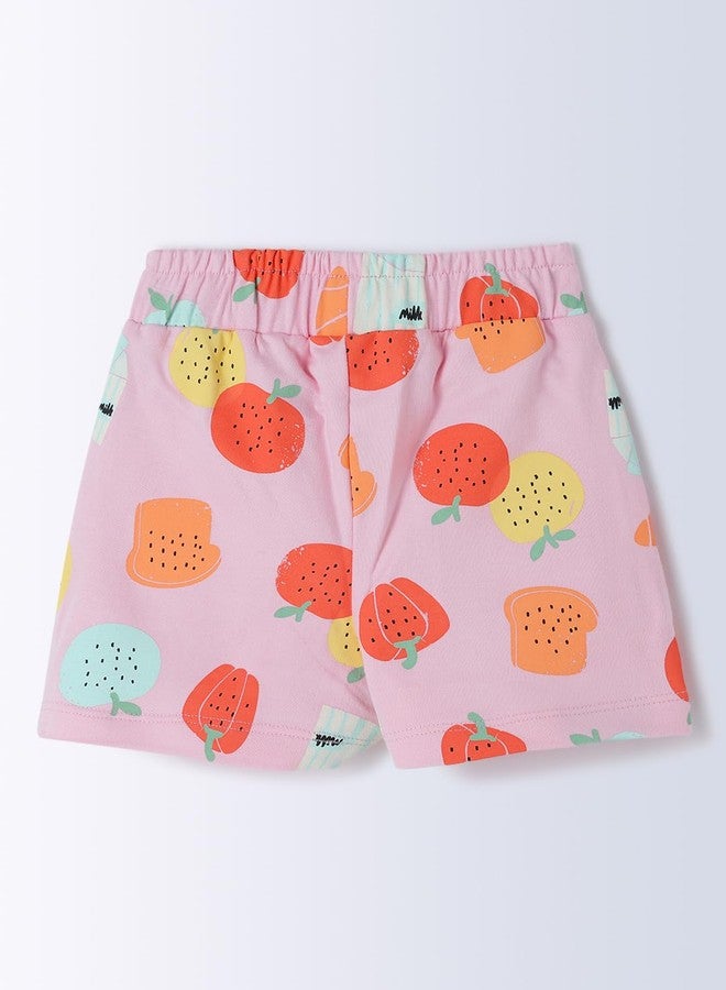 Milou Cotton Self-Designed Top & Shorts Co-ord Set - Aqua & Pink - Image 2