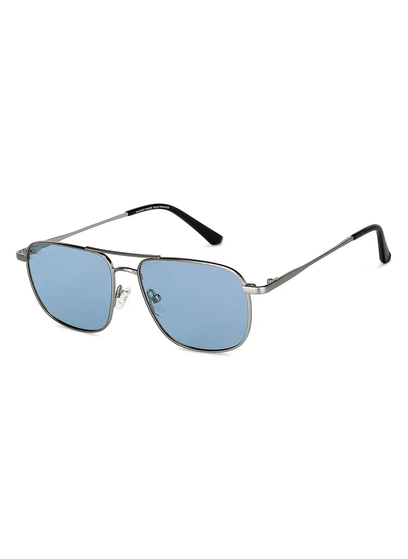 فينسينت تشيس Vincent Chase By Lenskart | Gunmetal Blue Full Rim Square Branded Latest and Stylish Sunglasses | Polarized and 100% UV Protected | Men & Women | Small | VC S13115