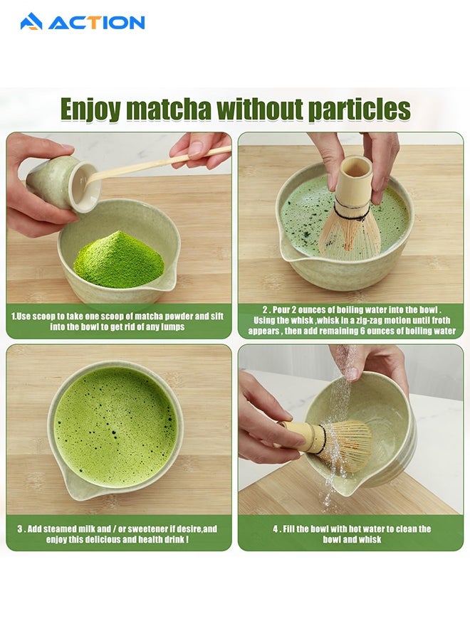ACTION 4 Piece Matcha Whisk Set Traditional Handmade Matcha Tools Whisk Set Ceremony Accessories Set Matcha Whisk Bamboo Spoon Set  - Image 3