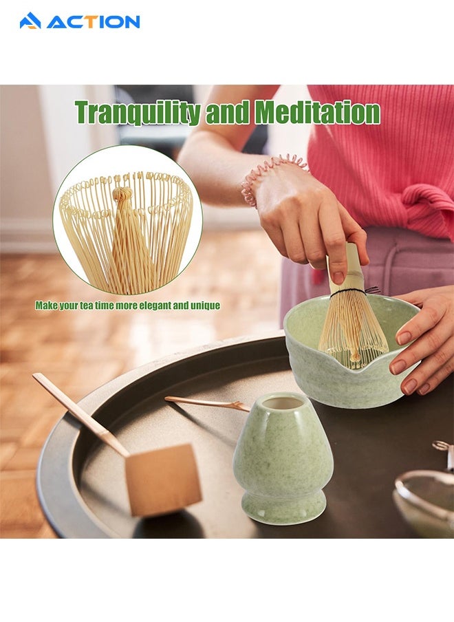 ACTION 4 Piece Matcha Whisk Set Traditional Handmade Matcha Tools Whisk Set Ceremony Accessories Set Matcha Whisk Bamboo Spoon Set  - Image 4