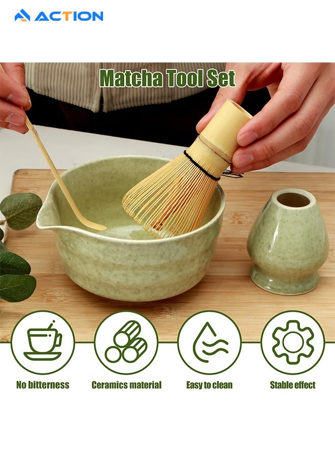 ACTION 4 Piece Matcha Whisk Set Traditional Handmade Matcha Tools Whisk Set Ceremony Accessories Set Matcha Whisk Bamboo Spoon Set  - Image 2