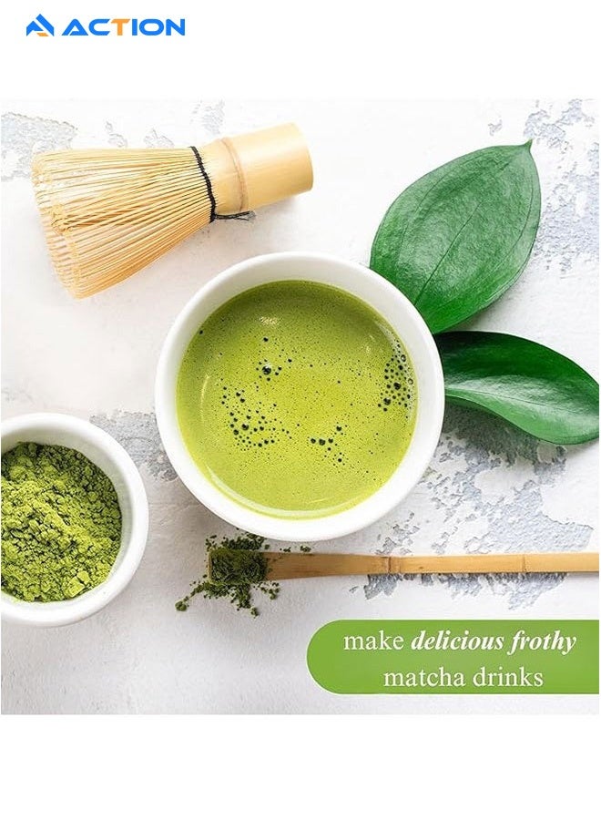 ACTION 4 Piece Matcha Whisk Set Traditional Handmade Matcha Tools Whisk Set Ceremony Accessories Set Matcha Whisk Bamboo Spoon Set - Image 4