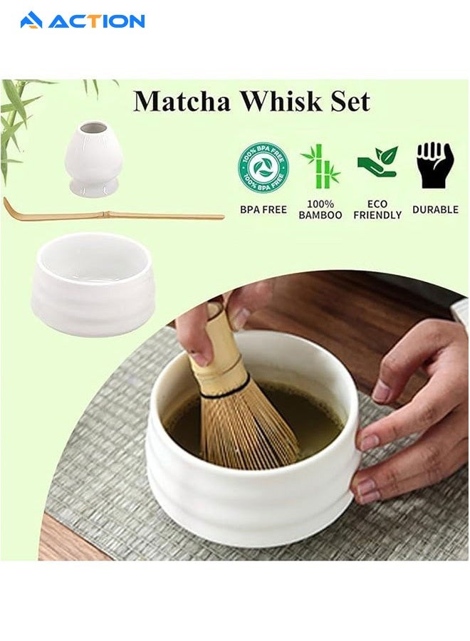 ACTION 4 Piece Matcha Whisk Set Traditional Handmade Matcha Tools Whisk Set Ceremony Accessories Set Matcha Whisk Bamboo Spoon Set - Image 2