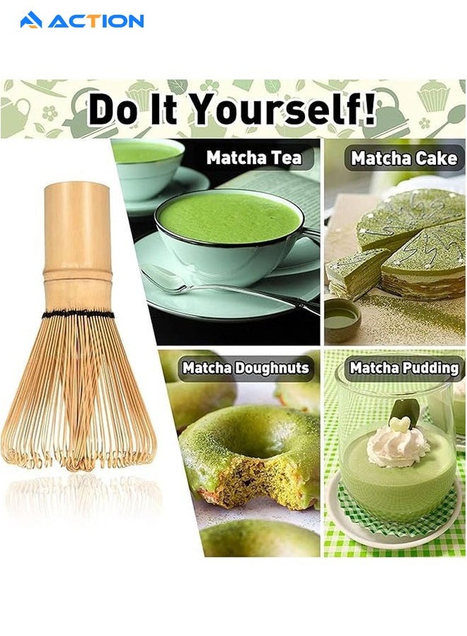ACTION 4 Piece Matcha Whisk Set Traditional Handmade Matcha Tools Whisk Set Ceremony Accessories Set Matcha Whisk Bamboo Spoon Set - Image 3
