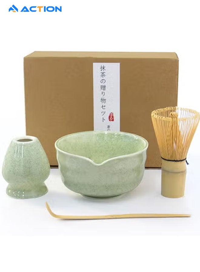 ACTION 4 Piece Matcha Whisk Set Traditional Handmade Matcha Tools Whisk Set Ceremony Accessories Set Matcha Whisk Bamboo Spoon Set - Image 1